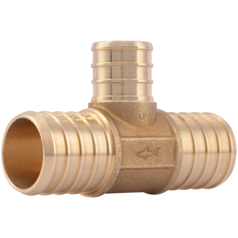 SharkBite 1 Inch x 1 Inch x 3/4 Inch Crimp Reducing Tee, Brass Plumbing Fitting, PEX Pipe, PE-RT, UC416LFA - Image 1